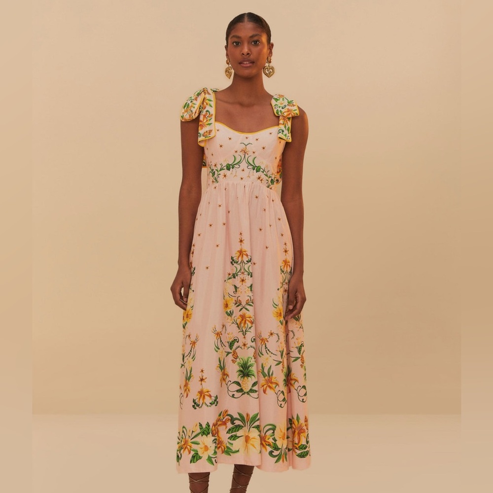 FARM Rio Botanical Beauty Pink Laces Cup Midi Dress